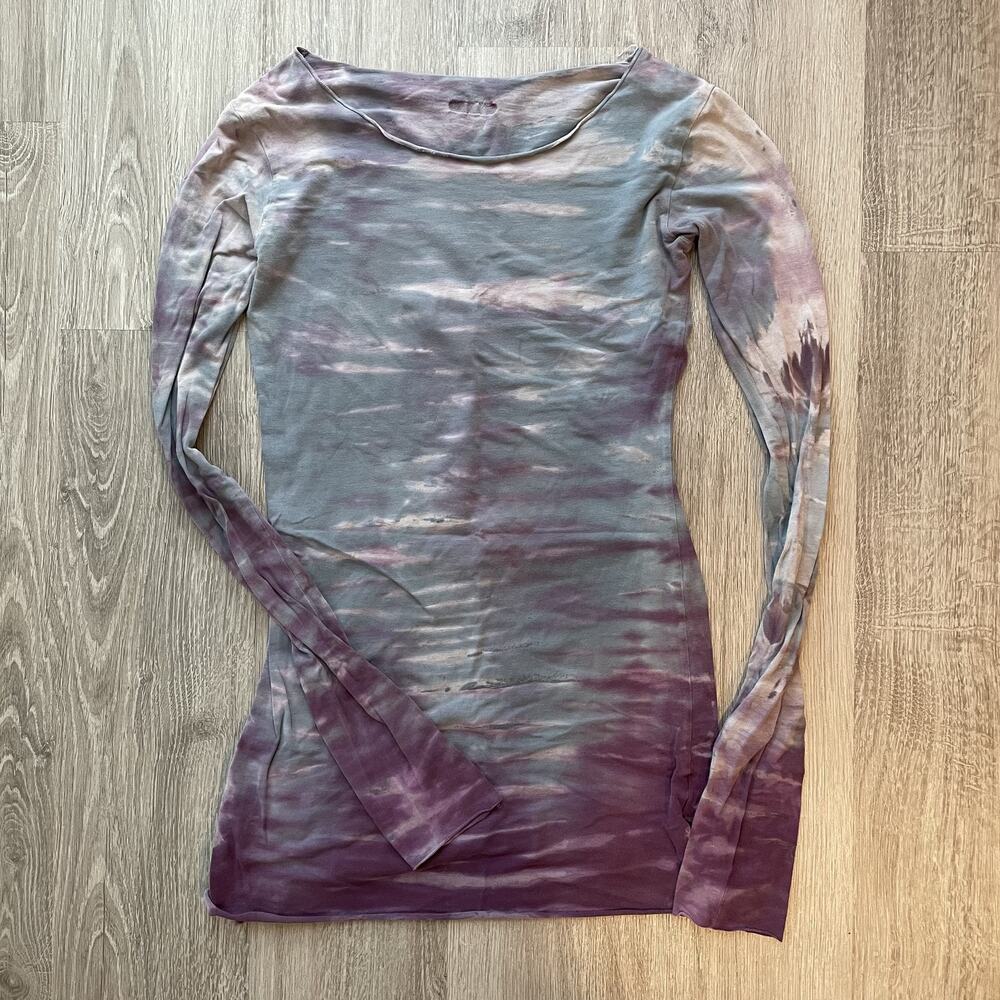 Hard Tail Women's Cloud Wash Tie Dye Long Sleeve Top Boho Y2K Purple XS - Picture 2 of 10